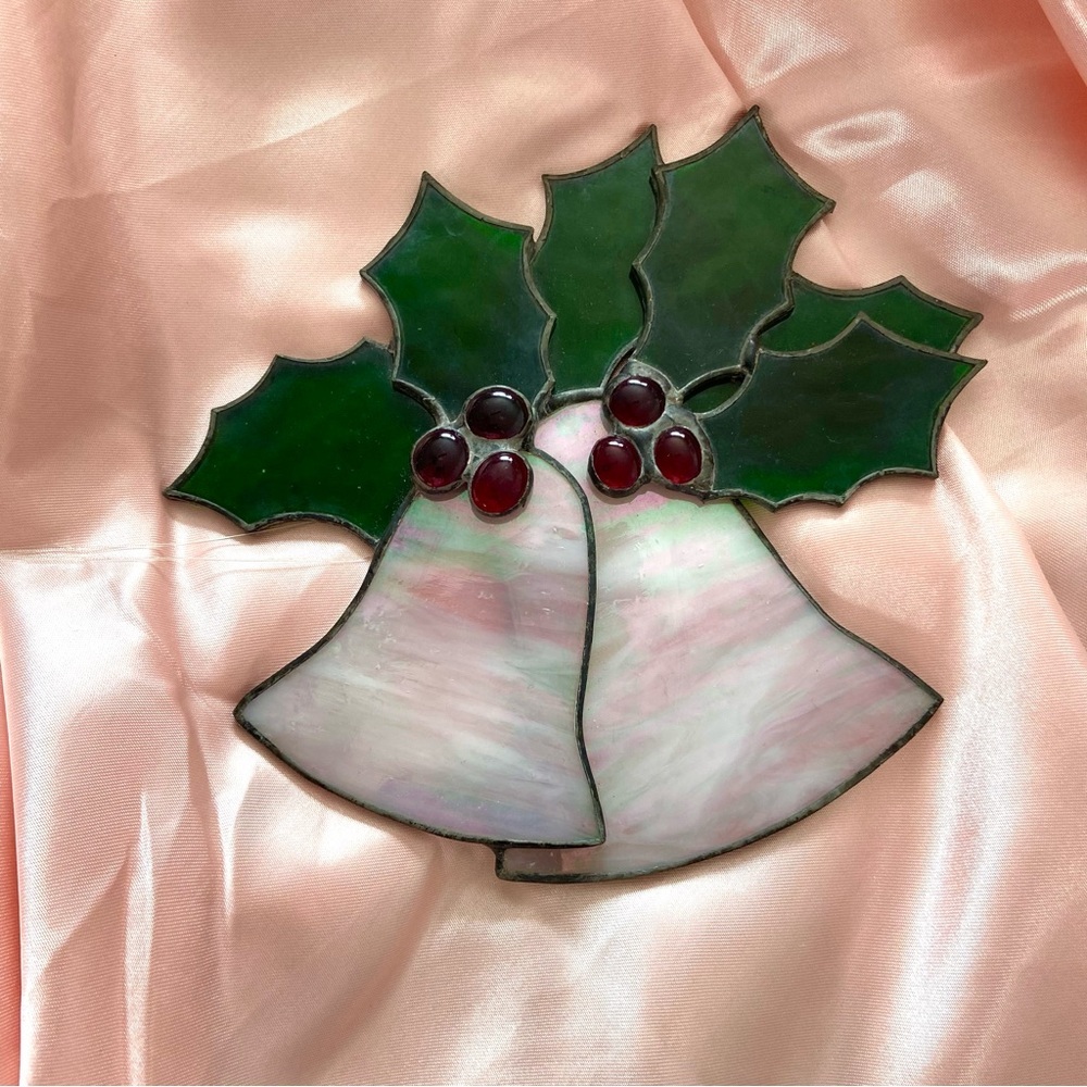 Vintage Christmas stained glass decor Holly Betty bells ornament home decoration